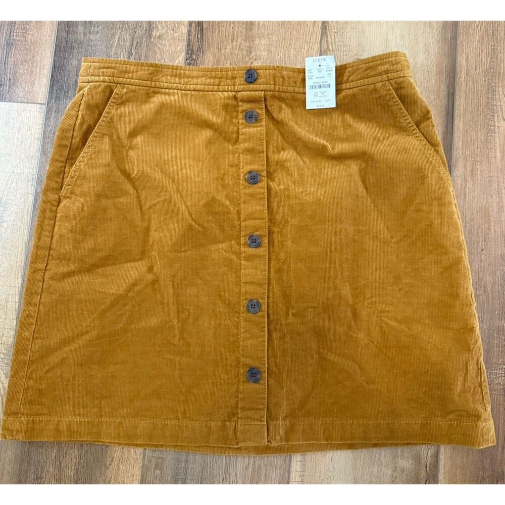 J Crew Corduroy Mini Skirt Size 14 Button Front Preppy Schoolgirl NEW Mustard